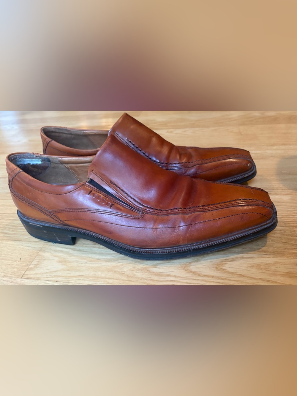 ECCO Scandinavian Leather Slip-On Dress Shoes Cognac Brown
